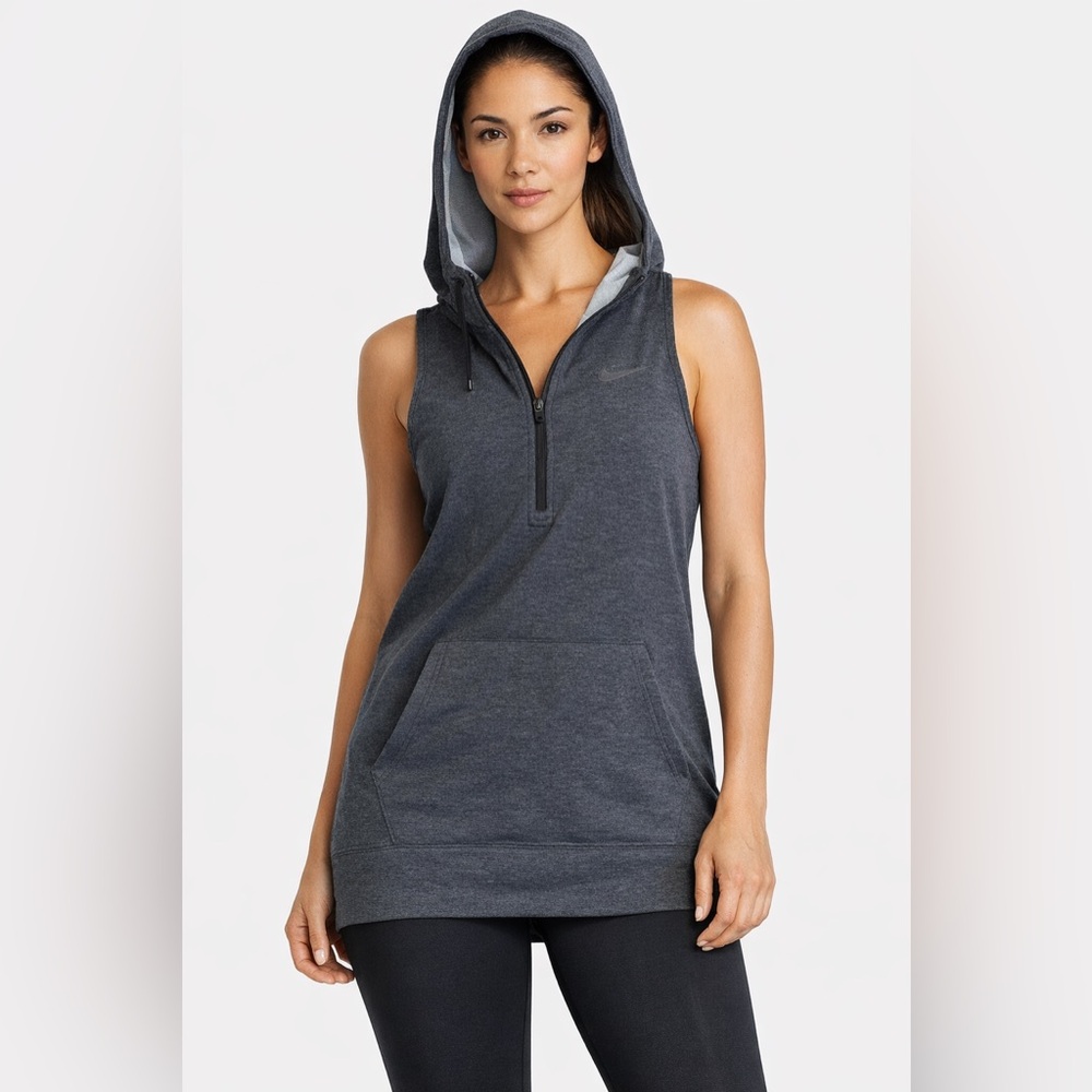 Nike Dark Heather Gray Sleeveless Half-Zip Hoodie Vest